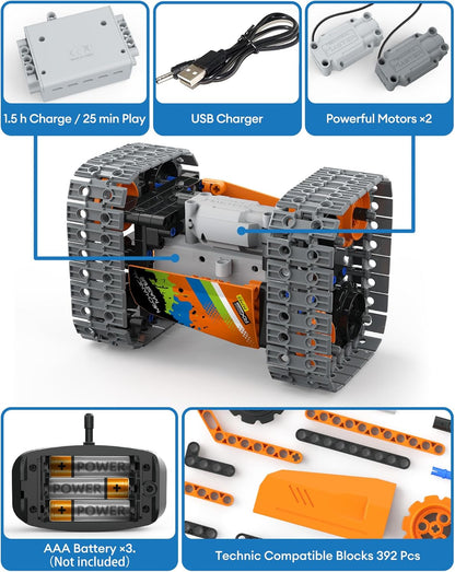Opmind 5 in 1 STEM Remote Control Building Kit, 392Pcs Blocks Erector Projects Set Toys for Kids Age 8-12, Build a Tank/Robot/AVT DIY Science Educate 6 7 9 10 11 Years Old for Boys & Girls Gift Ideas