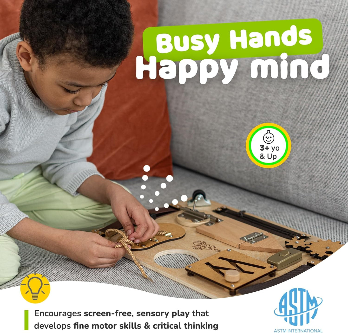 deMoca Toddler Busy Board for 1 Year Old, Travel Baby Wooden Montessori Busy Board for Toddlers 1–3, Switch and Fidget Activities for Early Motor Skills and Travel Play