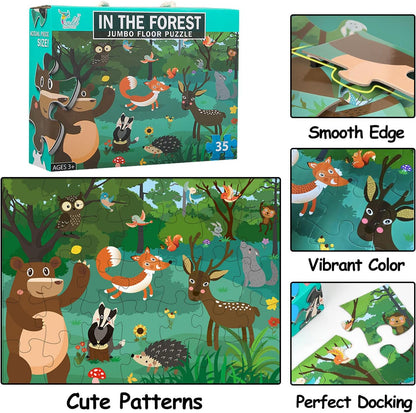 Jumbo Floor Puzzle for Kids, Large Jigsaw Puzzles 35 Piece for Kids Ages 3-5,Preschool Learning & Education Toys, Gifts for 4-8 Year Old Boys and Girls (Grassland Animal)