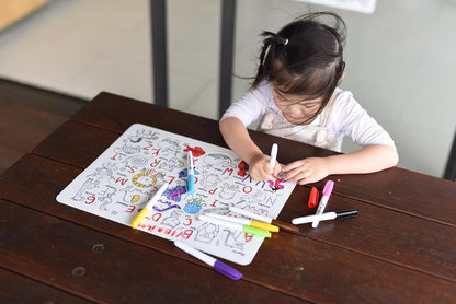 HeyDoodle Into The Wild Classic Doodle Mat – Reusable Silicone Alphabet Coloring Mat for Toddlers and Kids – Educational Animal Activity Pad with 9 Markers – Mess-Free Travel Toy – Ages 3-7