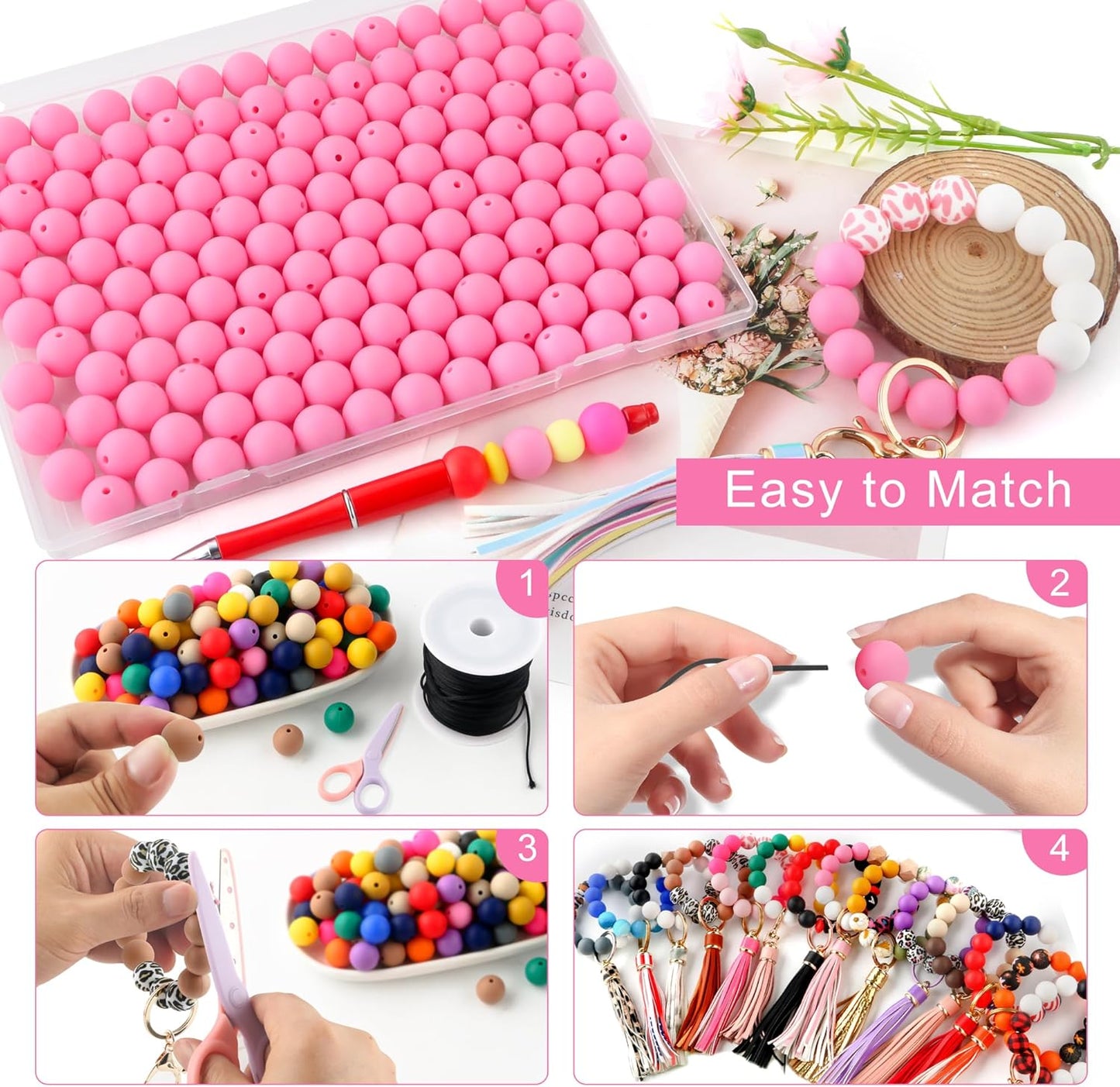 65Pcs 19mm Silicone Beads for Keychain Making Bracelet Necklace, Bulk Round Silicone Beads for Pens（Christmas Green） - Colors A