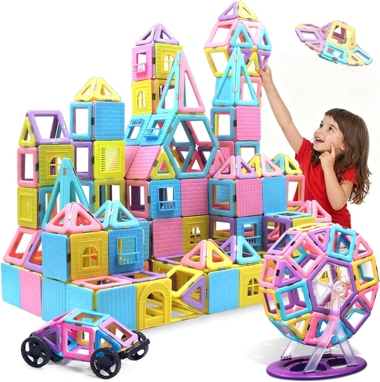 Tolnetr Magnetic Tiles Toys for 3 4 5 6 7 8+ Year Old Boys Girls Upgrade Macaron Castle Blocks Building Set for Toddlers STEM Creativity/Educational Toys for Kids Age 3-6 Christmas Birthday Gifts