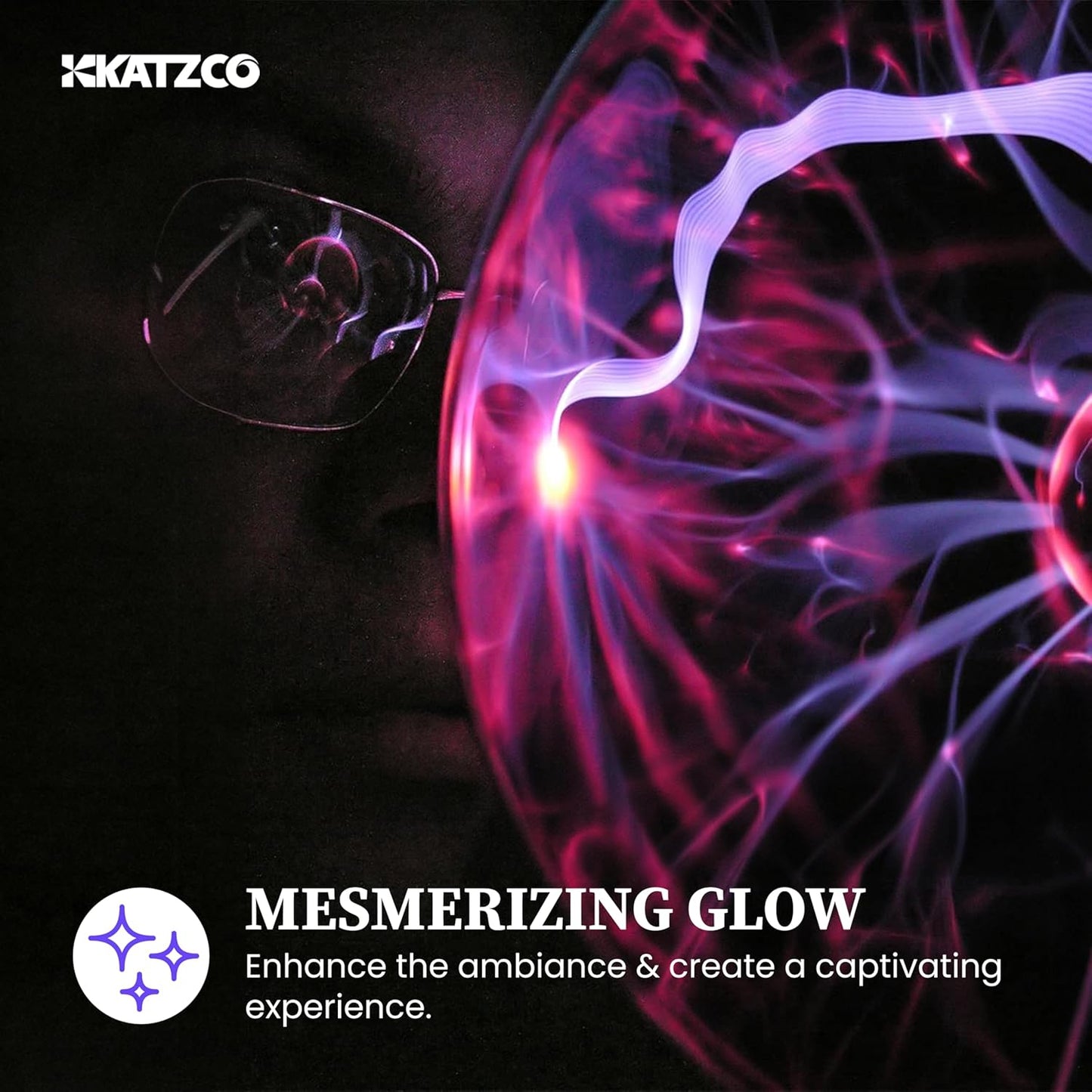 Katzco 7 Inch Plasma Ball Lamp - Touch and Sound Sensitive Electric Globe with Lightning Effects - Plug-in Energy Ball for Parties, Room Decor, and STEM Learning - Static Electricity Sphere for Kids