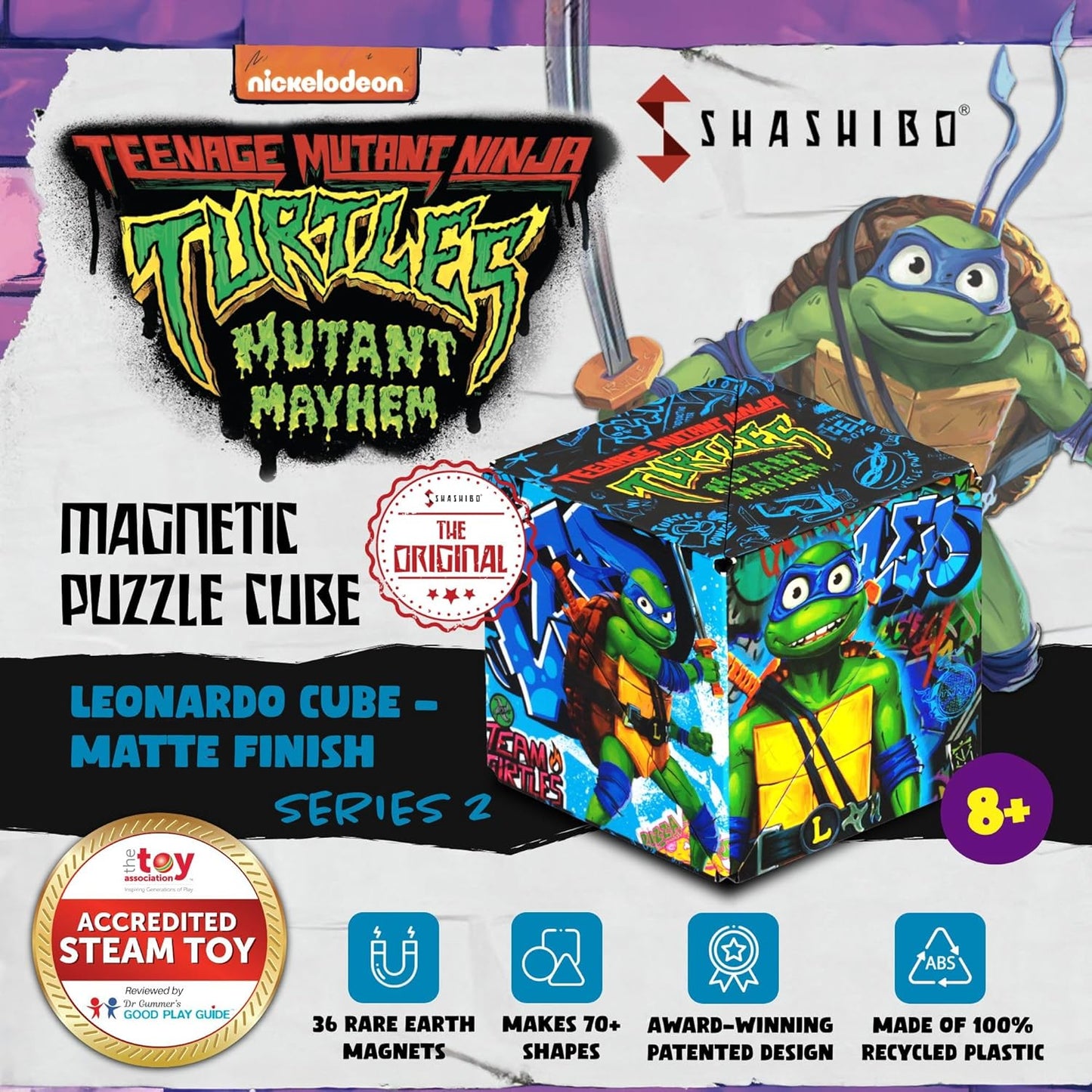 SHASHIBO Teenage Mutant Ninja Turtles Shape Shifting Box - STEM Magnetic Fidget Cube that Transforms Into Over 100 Shapes, Download Fun in Motion Toys Mobile App (Raphael)