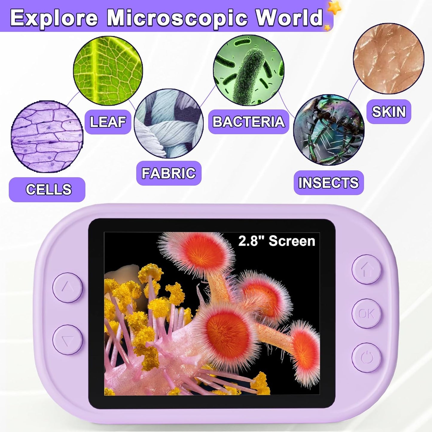 Kids Microscope - Mini Handheld Microscope for Kids, Portable Pocket Digital Toys for Girls Boys Birthday (Purple)