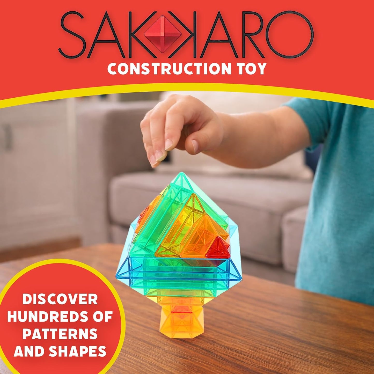 Popular Playthings Sakkaro Geometry Play Stacking Toy, Colorful Shape Building Puzzle, Stem Learning Gift for Kids Ages 3 & Up