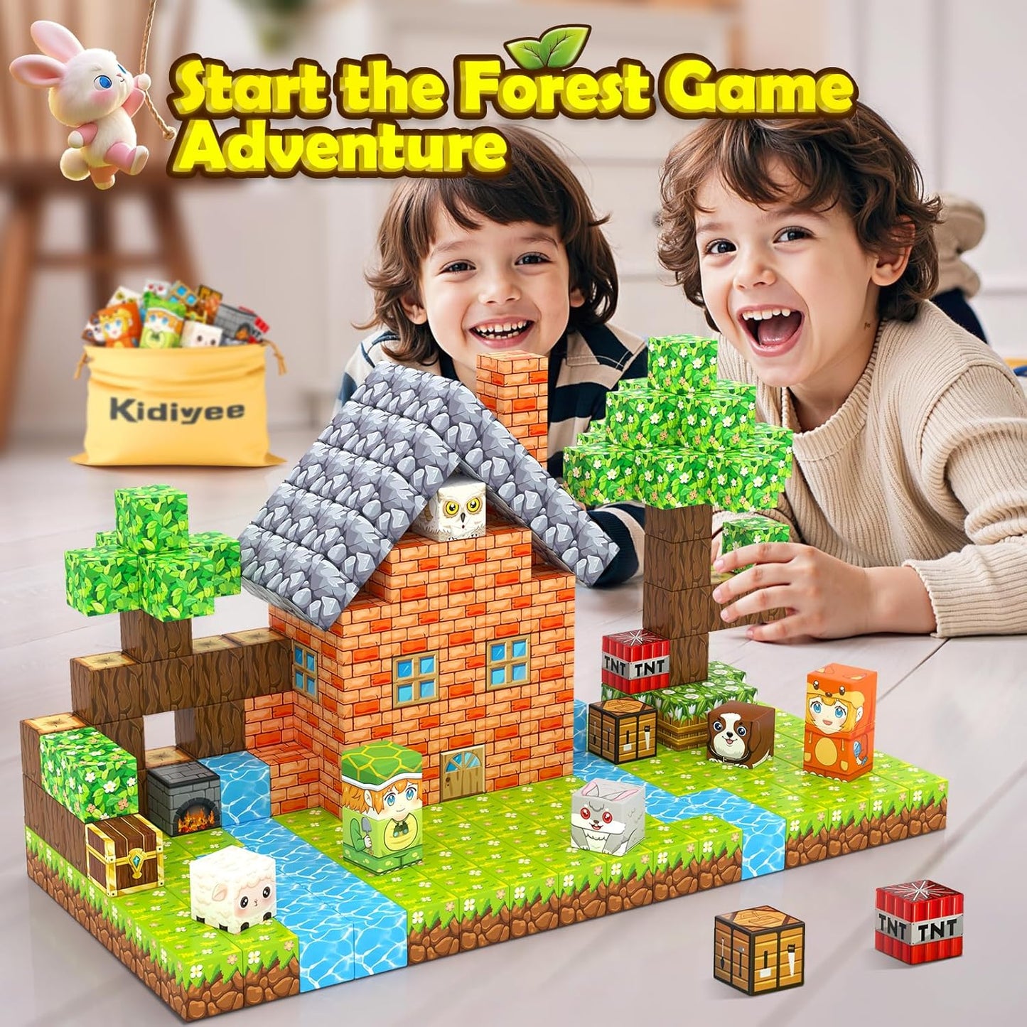 Magnetic Blocks, Build Mine Magnet World Forest Farm Edition, Magnetic Building Blocks for Kids Ages 4-6 6-8 8-12, Sensory STEM Toys for Boys & Girls