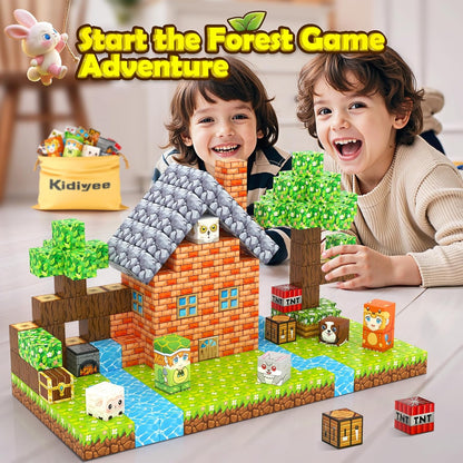 Magnetic Blocks, Build Mine Magnet World Forest Farm Edition, Magnetic Building Blocks for Kids Ages 4-6 6-8 8-12, Sensory STEM Toys for Boys & Girls