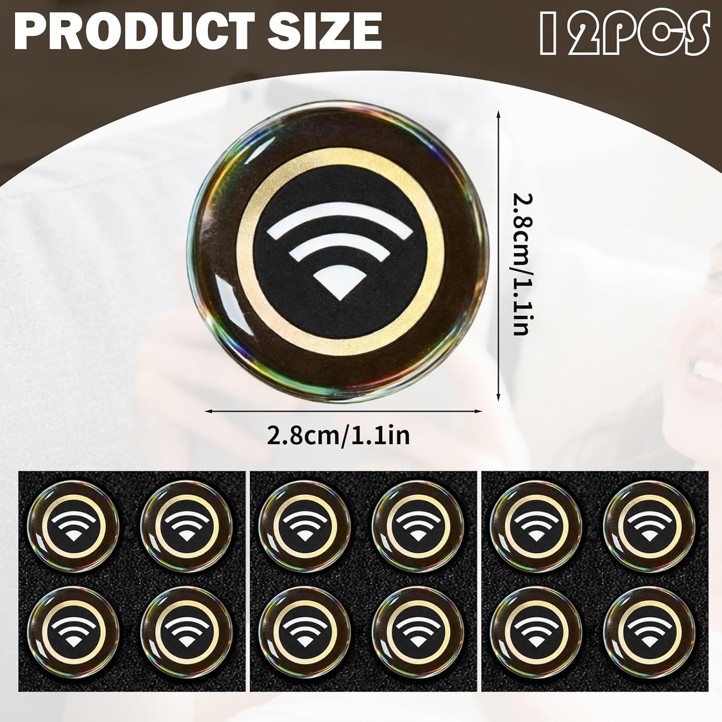 12 Pcs Emf Blocker for Cell Phone,Radiation Blocker for Cell Phone,Emf Stickers,A Practical Gift for Tech Lovers for Smart Phones/Laptops Electronic Devices Blockers(WiFi Signal Pattern)