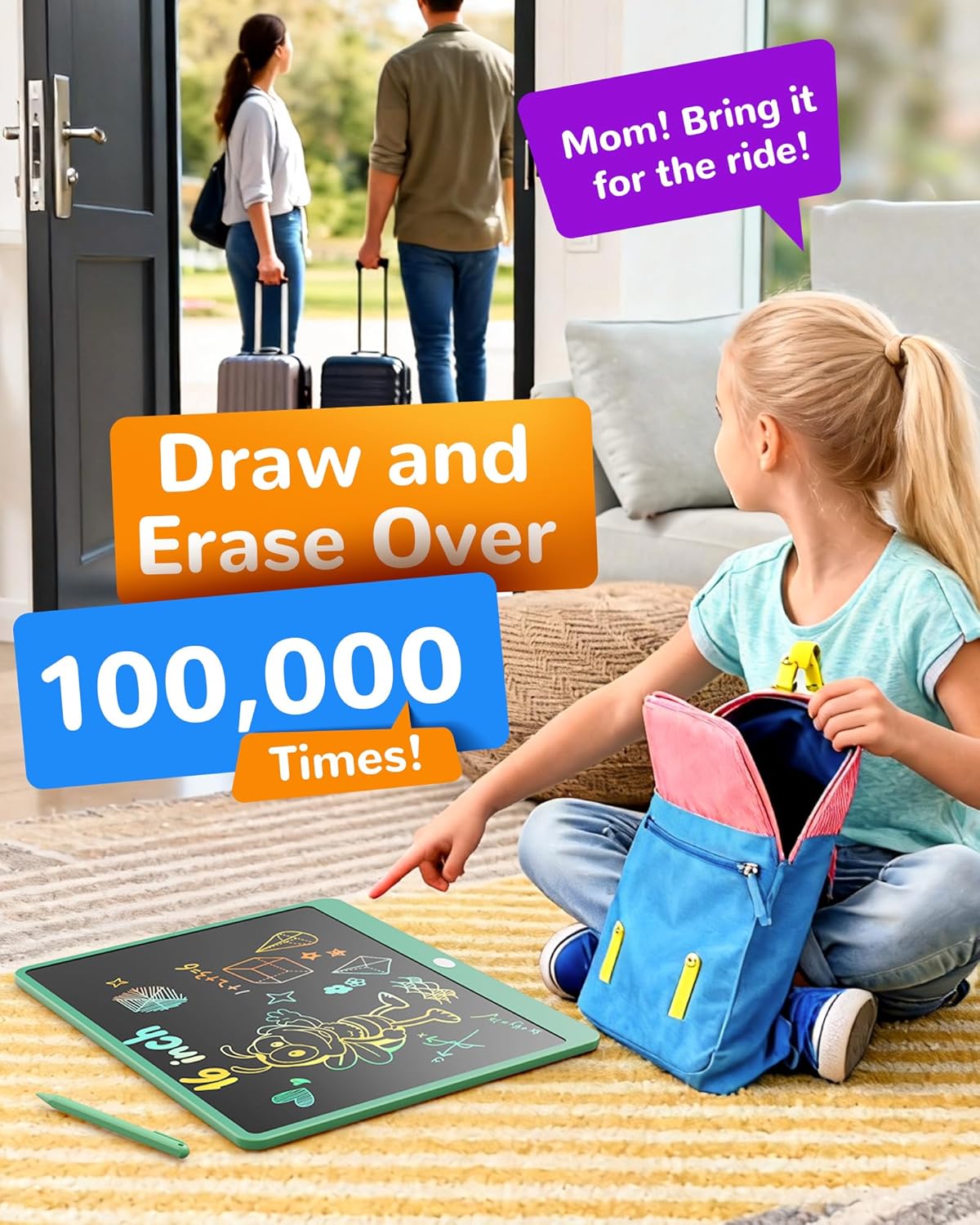 KOKODI LCD Writing Tablet, 12 Inch Colorful Toddler Doodle Board Drawing Tablet, Erasable Reusable Electronic Drawing Pads, Educational and Learning Toy for 3-6 Years Old Boy and Girls(Blue)