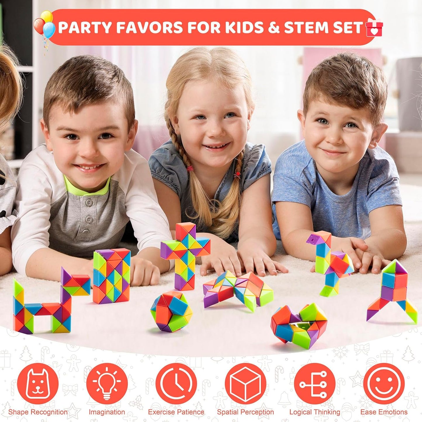 36pcs Boy Party Favors - Fidgets Snake Cube Puzzles Toy for Goodie Bags, Bulk Toys, Classroom Prizes Birthday Back to School Students Gift Stuffers Rainbow Party Toys for Boy