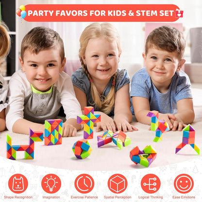 36pcs Boy Party Favors - Fidgets Snake Cube Puzzles Toy for Goodie Bags, Bulk Toys, Classroom Prizes Birthday Back to School Students Gift Stuffers Rainbow Party Toys for Boy