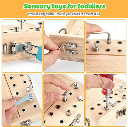 Montessori Screwdriver Board Set, Montessori Toys for 3 4 5 with 6 Locks and Keys, Toddler Screwdriver Toy, Kids Tool Set, Preschool Learning Sensory Toy, Fine Motor Skills Toys