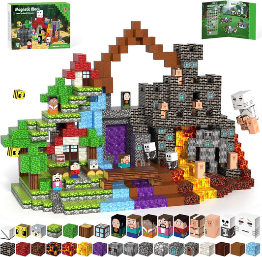 150pcs Magnetic Blocks,Magnetic Building Blocks STEM Toys for Kids Ages 3+,Magnet Tiles with Forest Animals Blocks Set, Educational Sensory Toys for Toddlers,Boys & Girls–Creative Game Gift