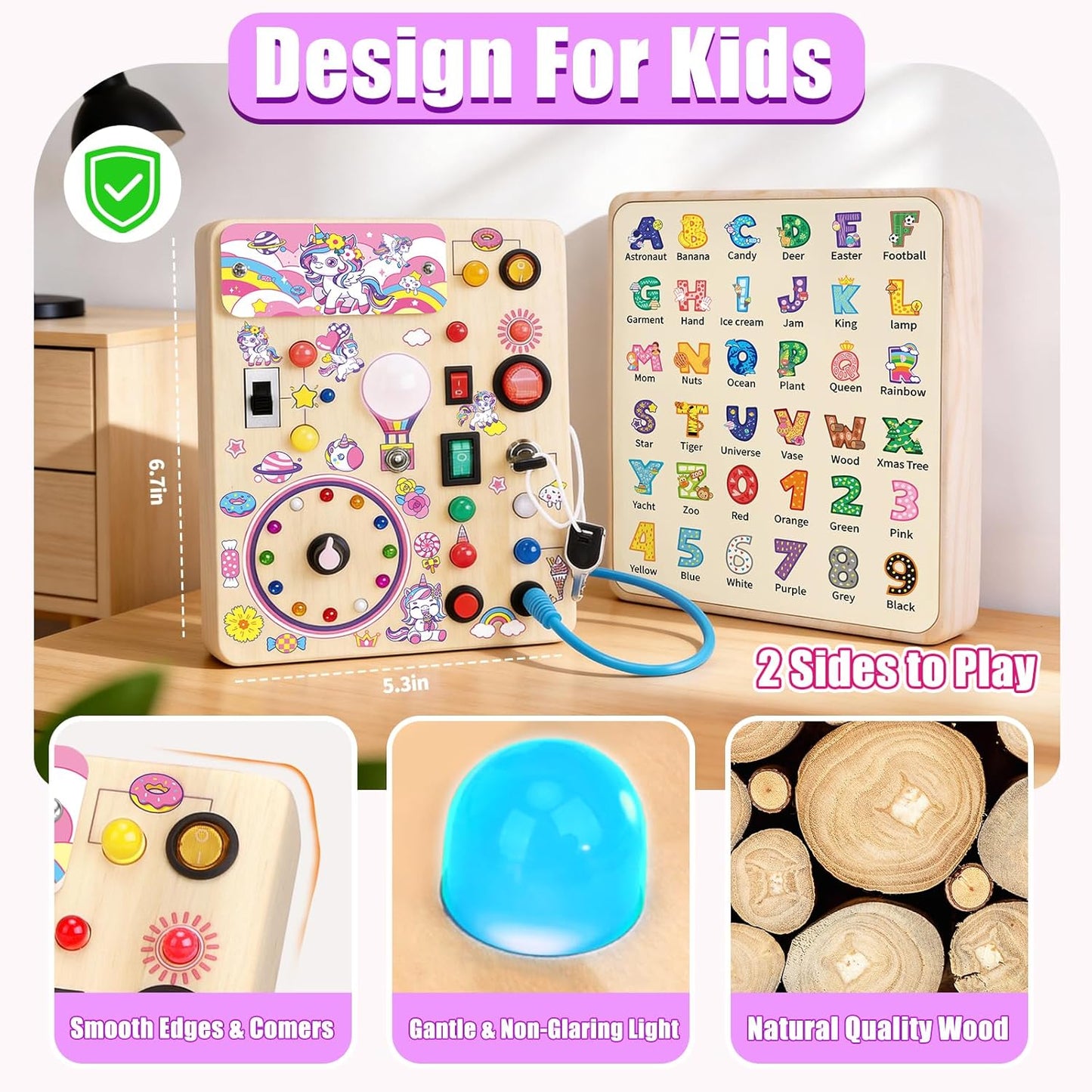 Konijiwa Busy Board - Montessori Toys for 1-3 Years Old Boys & Girls | Sensory Toys for Kids with Autism | Toddlers Learning Activity for Early Development (Busy Board v2)