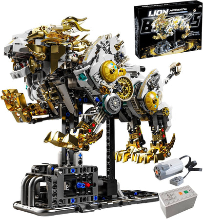 CSNRHG Mechanical Lion Building Block Toy Set Futuristic Mechanical Beast Model with Movable Parts & Gears Premium Mechanical Building Kit with Display Stand, Ideal Gift for Boys & Adults