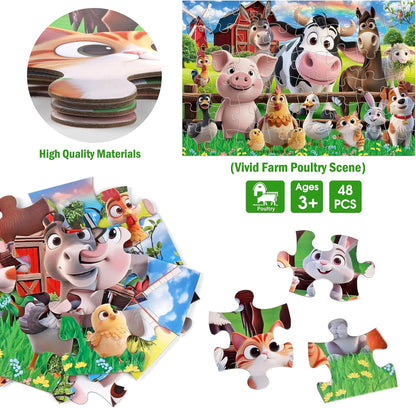 Jumbo Floor Puzzle for Kids,48 Pieces Farm Animals Puzzles for Toddlers 3-5,Large Barn Jigsaw Puzzles,Preschool Educational Animal Toys,Easter Gift for Boys & Girls Ages 4-8