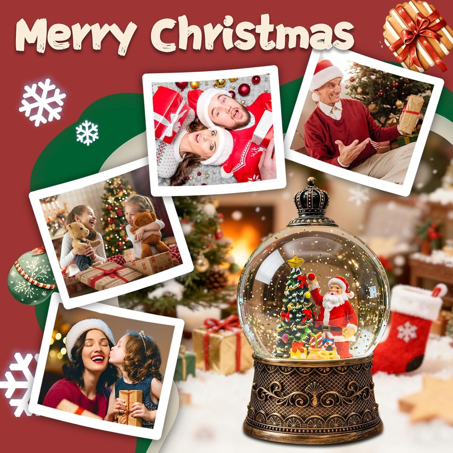 Christmas Snow Globes Lantern, Church and Christmas Tree Christmas Decorations Indoor, 6H Timer Battery & USB Powered Light Up Musical Snow Globes for Kids Women Adults Gift Thanksgiving Home Decor