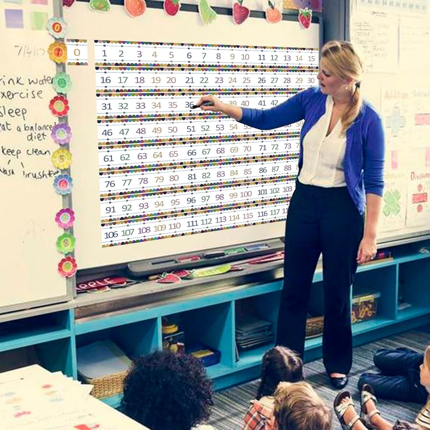 Number Line for Classroom Office Wall,Bulletin Board Border,Printed Paper Signs 0-120 Laminated Number Line Strips Chalkboard Brights Math Poster Classroom Decorations for Teachers, Students, Kids