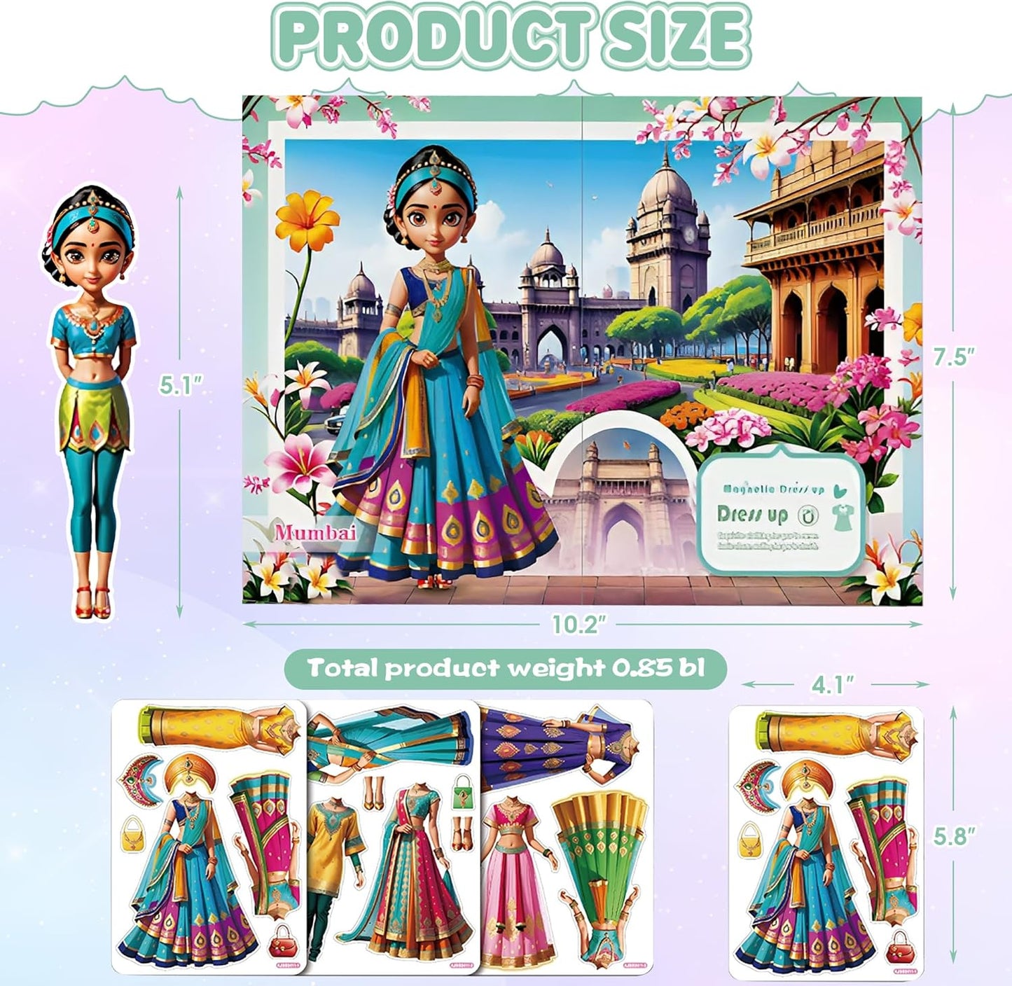 Magnetic Dress Up Dolls for Girls - Princess Magnet Paper Dolls Book with 3D City Buildings - Travel Car Trip Quiet Book Game Toys Easter Birthday Gifts for Kids Toddlers Ages 3 4 5 6 7(Style C)