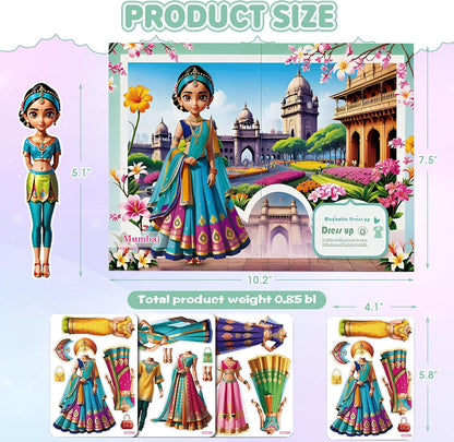 Magnetic Dress Up Dolls for Girls - Princess Magnet Paper Dolls Book with 3D City Buildings - Travel Car Trip Quiet Book Game Toys Easter Birthday Gifts for Kids Toddlers Ages 3 4 5 6 7(Style C)