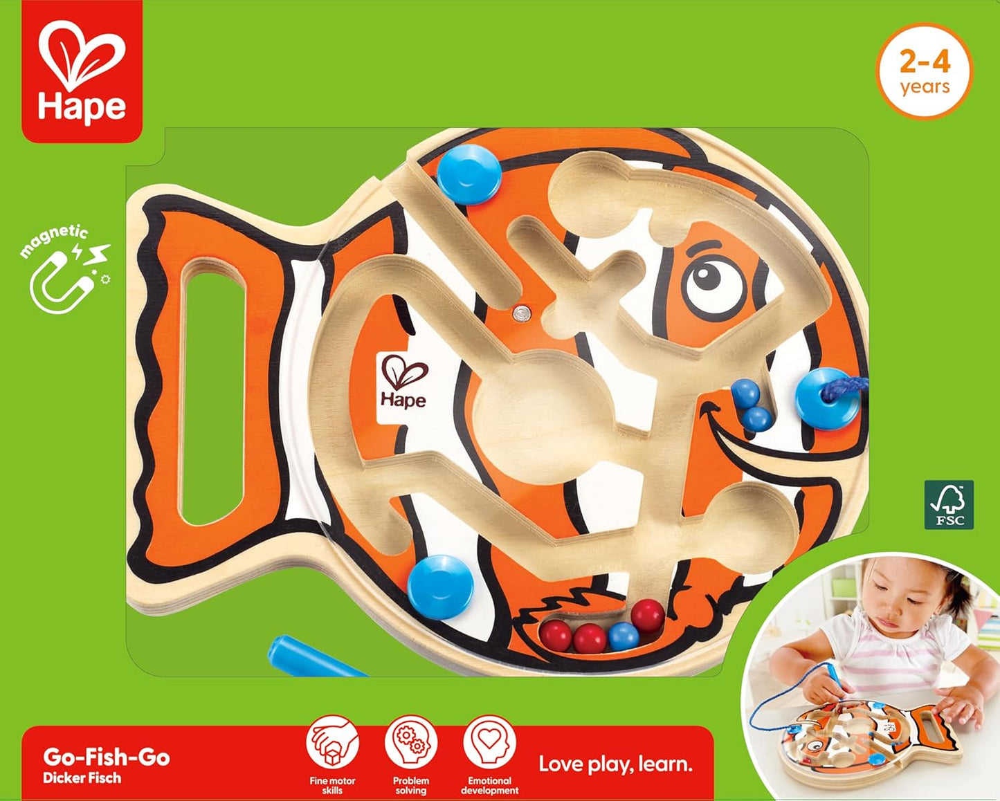 Hape Wooden Magnetic Maze Puzzle Choo Choo Tracks| Learning and Development Puzzle with Magnetic Wand for Toddlers