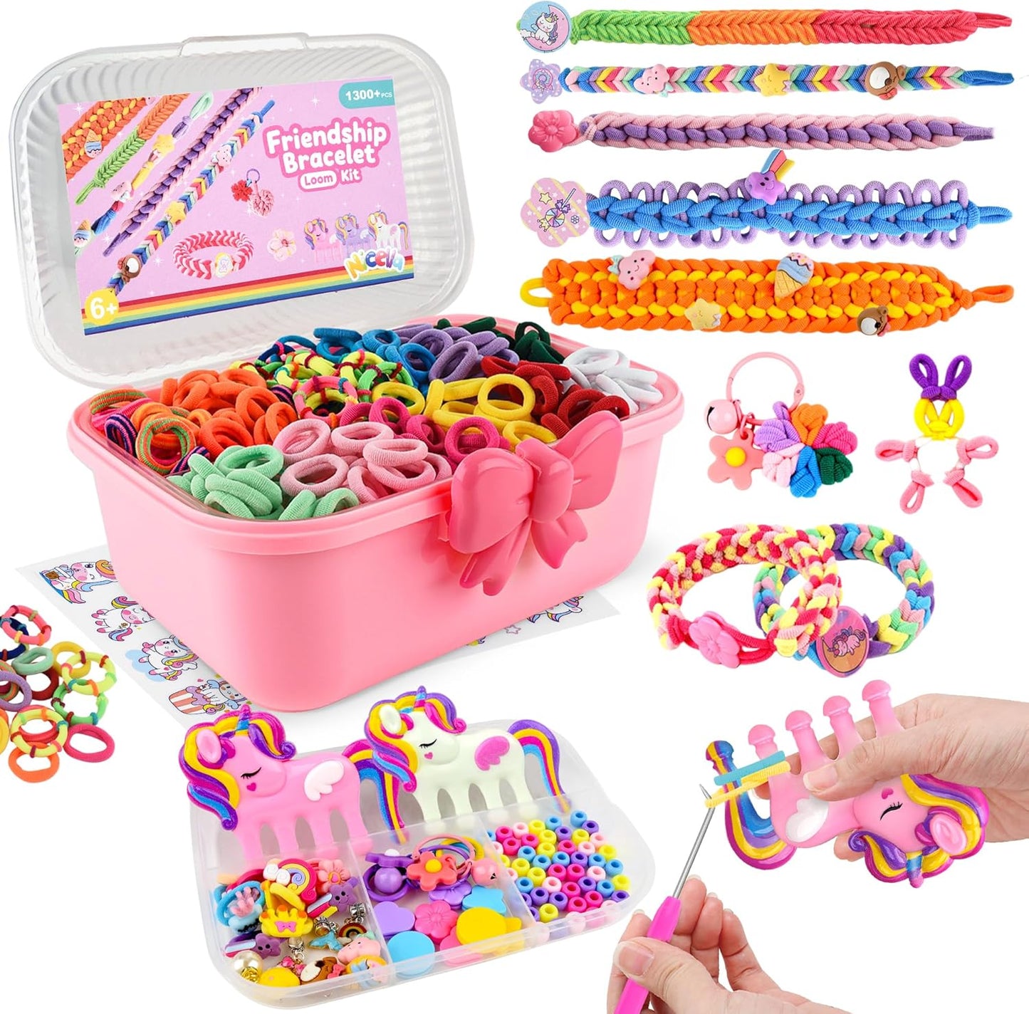 Nicella Bracelet Making Kit Gifts for Girls Ages 8-12, Weaving Loom Kit Toys, 1300+PCS Kids DIY Craft Kits with 2 Weaving Comb, Easter Gifts for Girls 6 7 8 9 10 11 12 Year Old