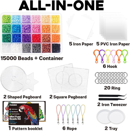 FUNZBO 28000 2.6mm Mini Size Fuse Beads Set - 48 Colors, Toys, Arts and Crafts, Kids Room Decorations, Gifts for Girls, Boys, Kids and Teens (Non Standard Size)