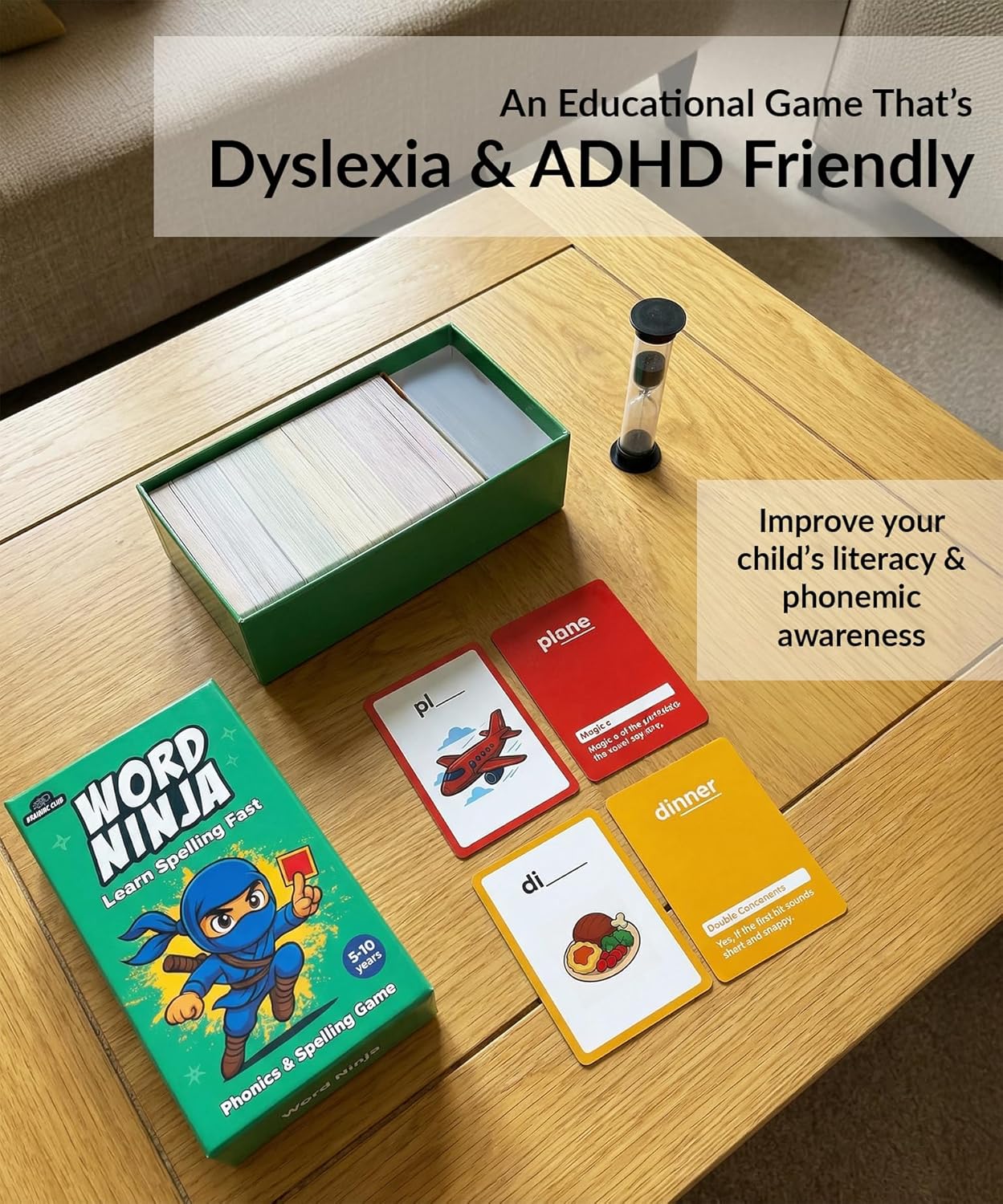 Spelling Game for Kids Ages 5-10, Flashcards Phonics Game, Educational Learning Game for 1st, 2nd, 3rd, 4th Grade Teachers, Classrooms or Homeschool, Learn to Spell Words, Dyslexia Friendly Literacy