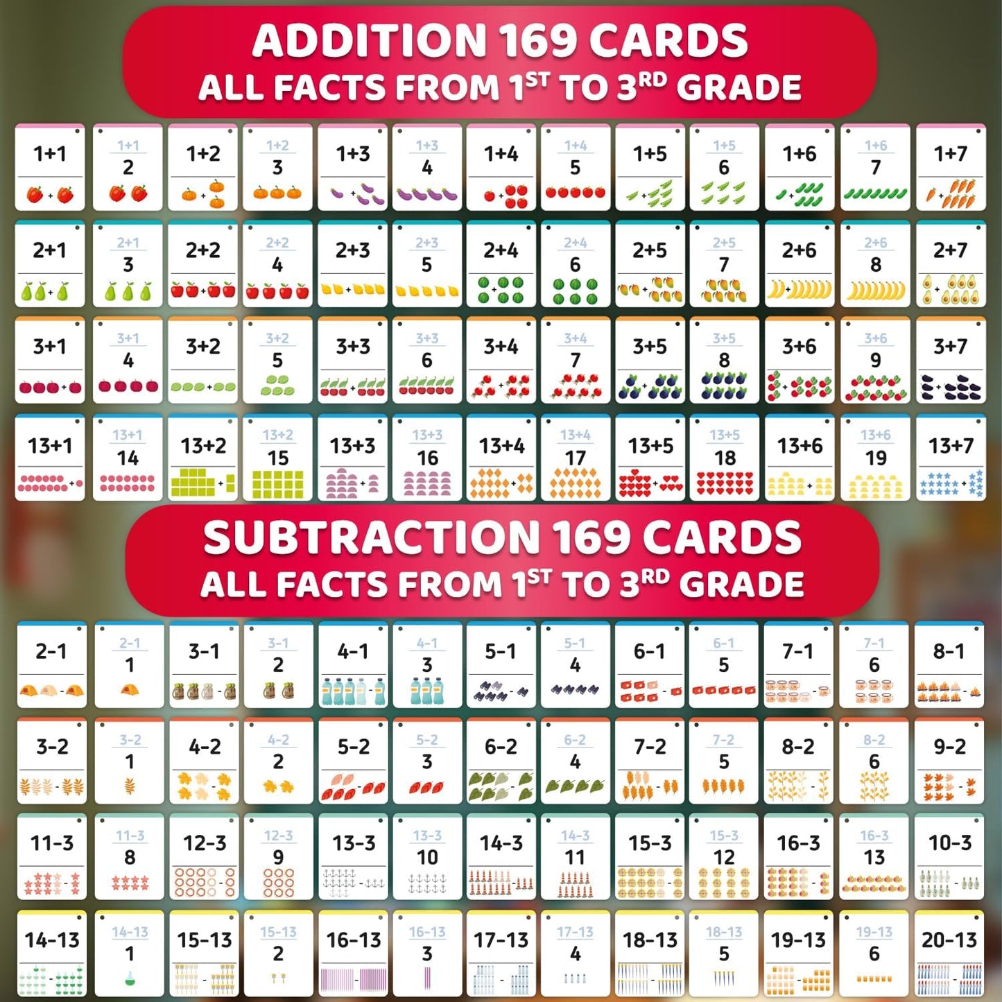 QUOKKA Multiplication and Division Flash Cards for Kids Ages 4-8 – 338 Math Flashcards for Kids 5-7 - Visual Aids | Sorting Rings | Reference Cards – Math Games 1st to 3rd Grade for Classroom & Home