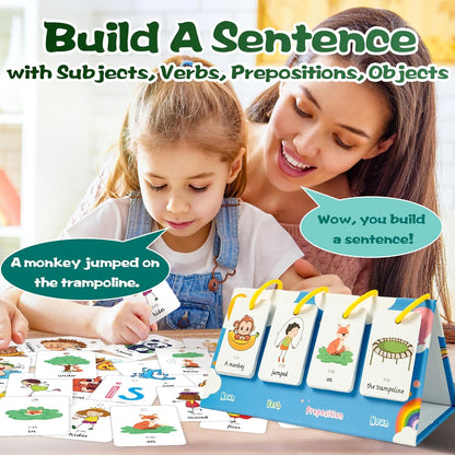 Kids Learning Calendar Set - Sentence Building Pocket Chart, Descriptive Word Games Flash Cards for Phonics Practice, Puzzle Pocket Chart for Classroom Homeschool Kindergarten (Sentence)