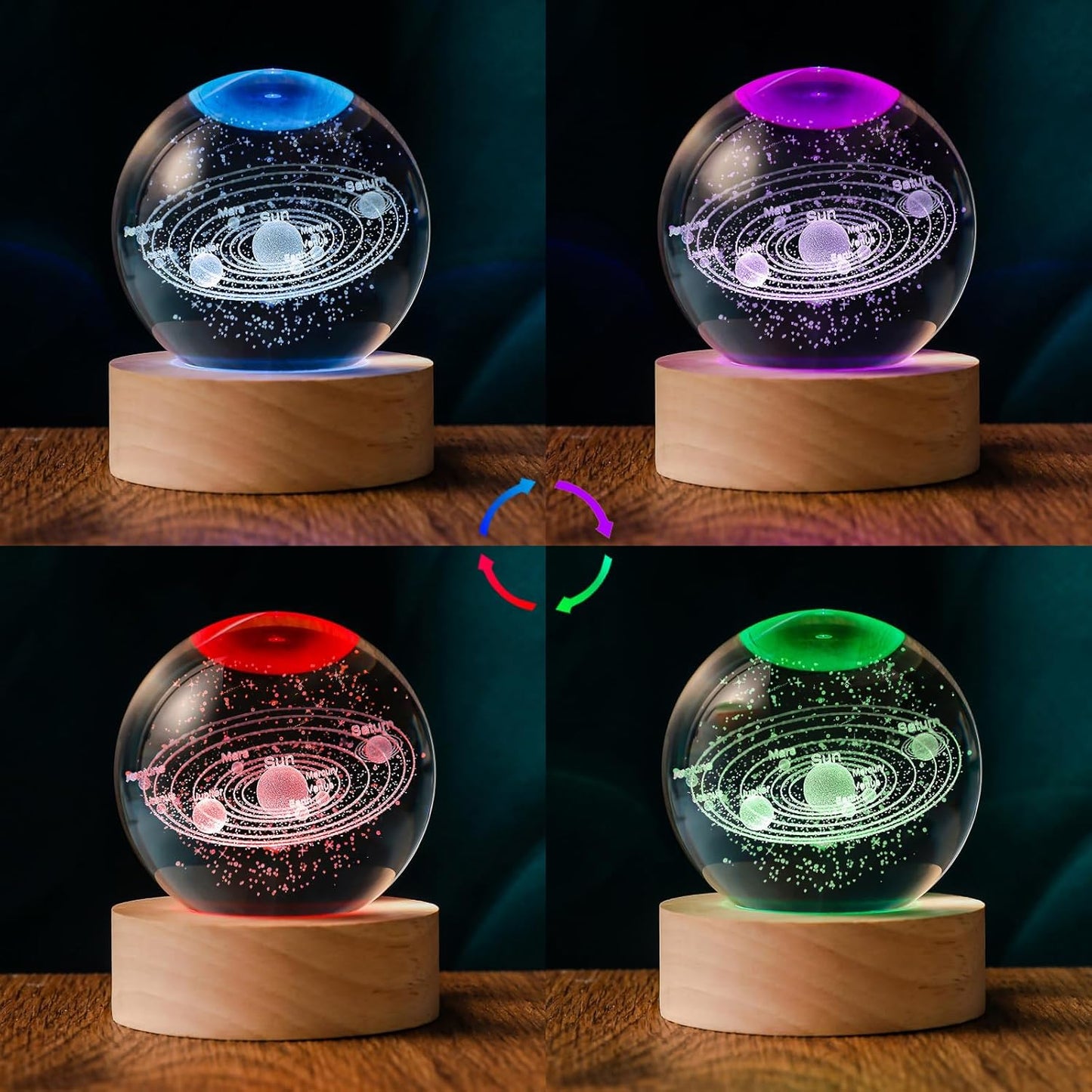 3D Solar System 60mm Crystal Ball Astronomy Universe Gifts 3D Solar System Planets Model Science Space Themed Physics Gifts Night Light lamp for Kids Men Him Science Teacher