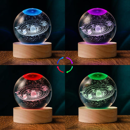3D Solar System 60mm Crystal Ball Astronomy Universe Gifts 3D Solar System Planets Model Science Space Themed Physics Gifts Night Light lamp for Kids Men Him Science Teacher