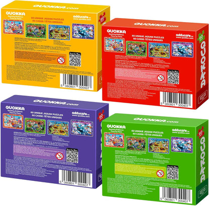 QUOKKA Puzzles for Kids Ages 4-6 - 4 x 60 Puzzles for Toddlers 5-8 - Educational Search & Find Toy for 8-10 yo for Learning Forest Polar, USA National Park Animals & City Life