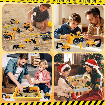 Construction Sensory Sand Kit - 42 PCS Building Set with 2lbs Magic Sand, 9 Construction Trucks, Foldable Roof Sandbox, Cranes, Road Signs & Tools | STEM Gift for Boys Ages 3-8