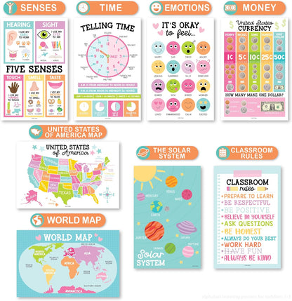 Hadley Designs 16 Educational Posters for Toddler Learning Activities - Alphabet Daycare Essentials, Laminated Pre-K Posters for Toddlers 1-3, Preschool Learning Activities, Chalkboard Classroom Decor