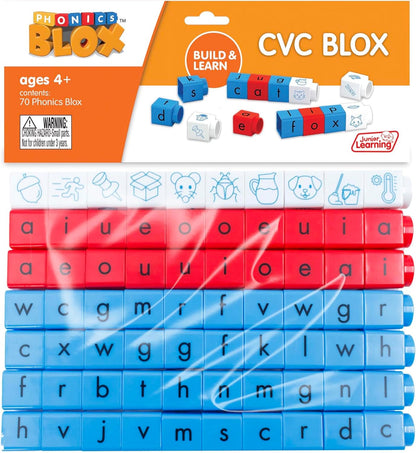 Junior Learning: Rainbow Phonics - CVC Blox Set - 70 Color-Coded Blocks, Children's Build & Learn Set, Consonants, Turnable Short Vowels, Picture Blox