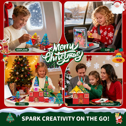 Enjoyjoy Mini Magnetic Tiles - 50PCS Travel Magnetic Tiles Set with Metal Case Portable On-The-Go Magnet Tiles for Kids Magnet Building Blocks Ages 3+ Boys and Girls Christmas Birthday Gift
