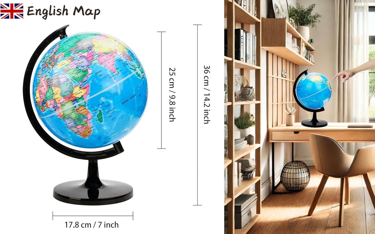 Exerz 8" World Globe - Political Map Educational- Self Assembled School Globe