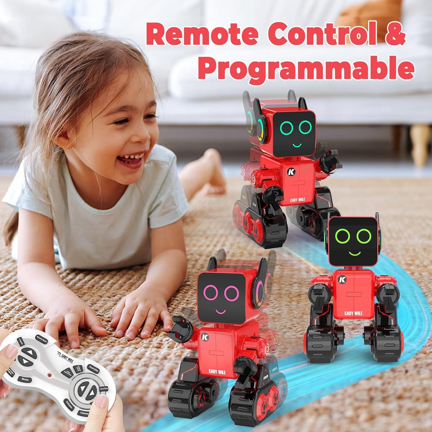 okk Robot Toys for Kids, Programmable Remote Control Robot, Interactive Toys with Coin Bank, LED and Tray, Walking Talking Singing Dancing Gift for Boys Girl（White）