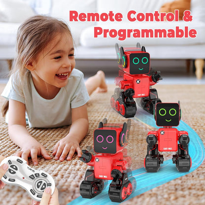 okk Robot Toys for Kids, Programmable Remote Control Robot, Interactive Toys with Coin Bank, LED and Tray, Walking Talking Singing Dancing Gift for Boys Girl（White）
