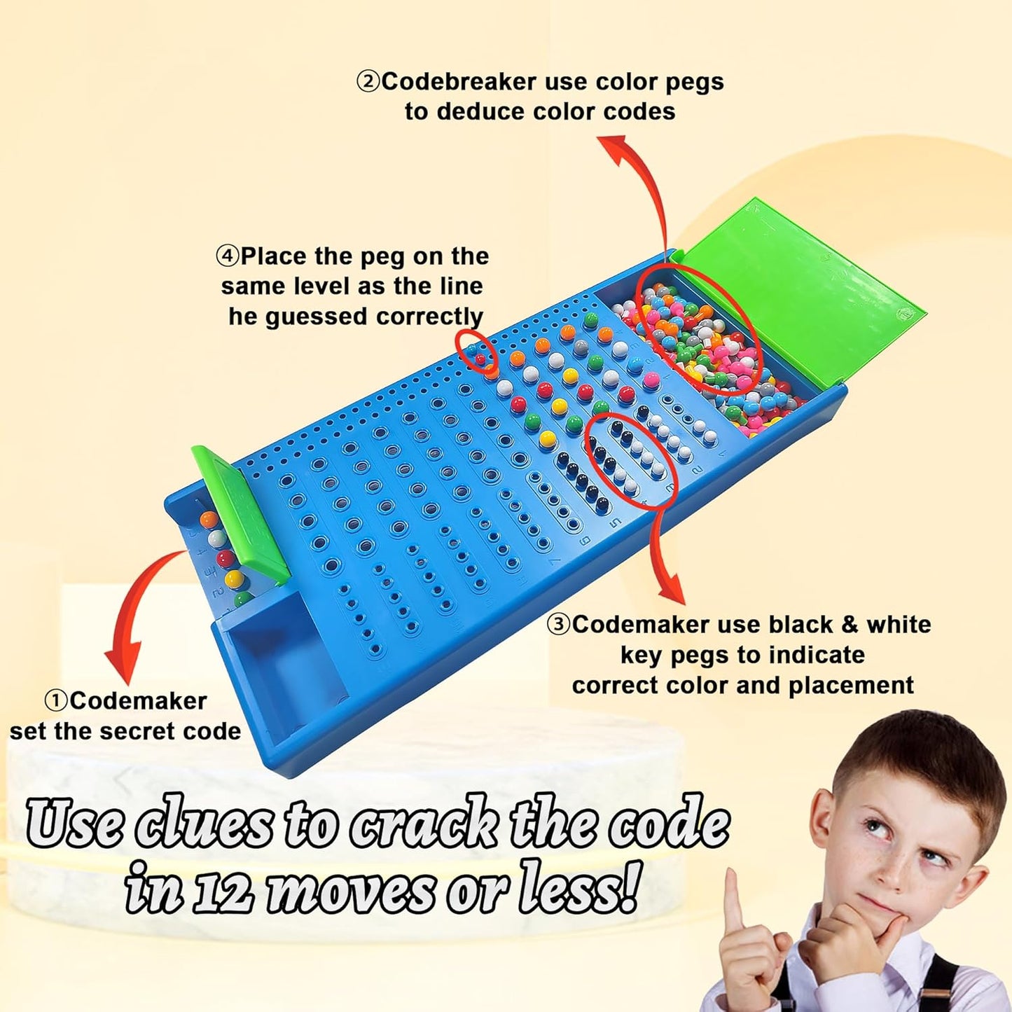 KIDAMI Code Breaker, Classic Codebreaking Travel Board Game, Brain Puzzle Set - 2 Player Battle of Famliy Game, Toys for Kids & Adult