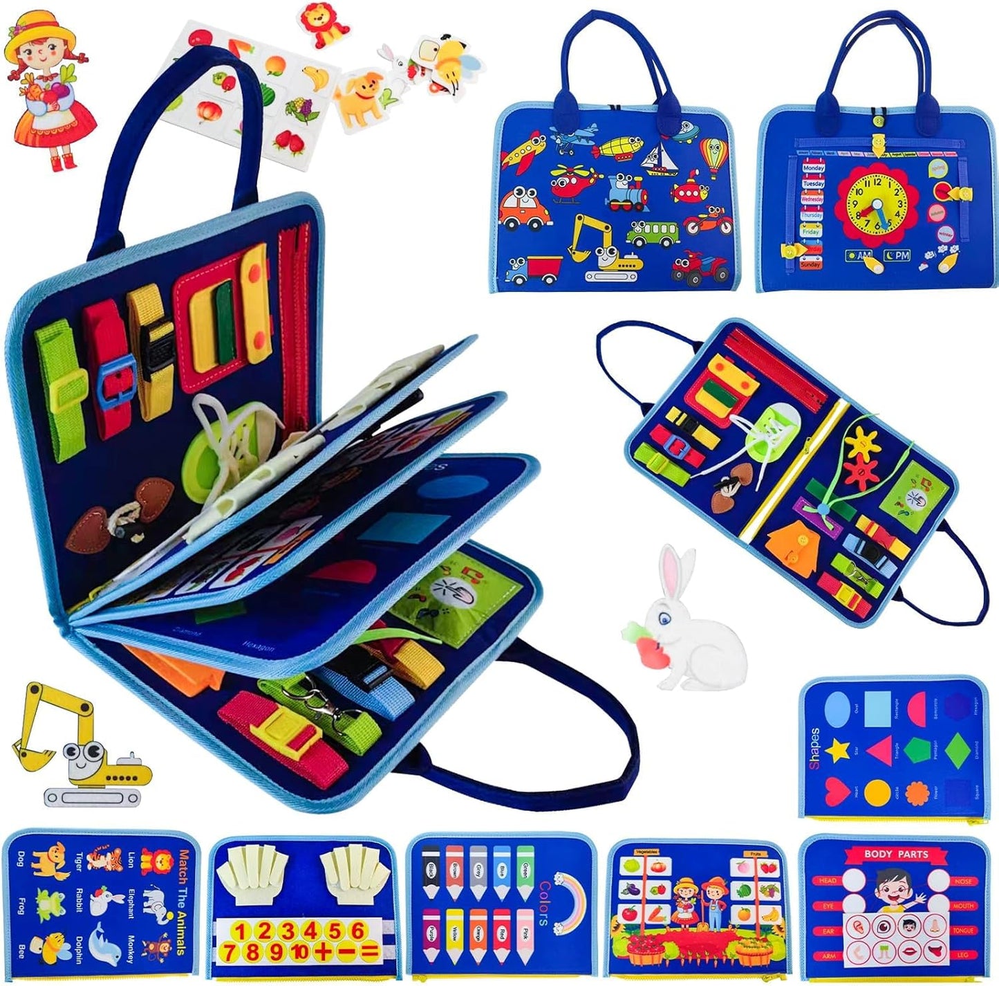 Toddler Busy Board-Montessori Toys for Boy Girl Birthday Gift, Sensory Learning Toys for Toddlers Busy Book, Airplane Car Travel Activities Toy,Learn Fine Motor Skills