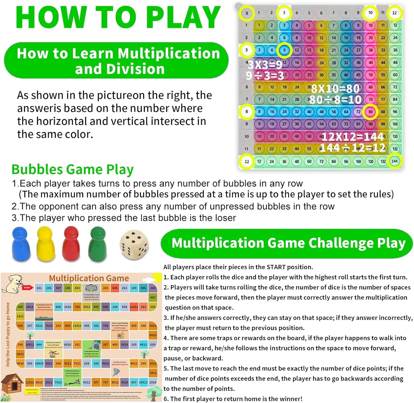 12x12 Multiplication Chart Games for Kids: Fun & Easy Learning! Press & Learn Multiplication Table Toy, STEM Math Skills Practice for Ages 4-12, Home & School Sensory Tool (US Certified Silicone)