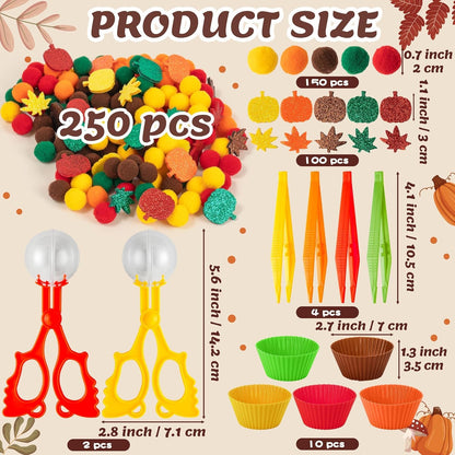EZdhuawuse Summer Fine Motor Toys - 270Pcs Counting Sorting Sensory Bin Filler Set for Kids Xmas Counting Toy with Felt Xmas Tree Pom Poms Cup Clip for Preschool Education Activities