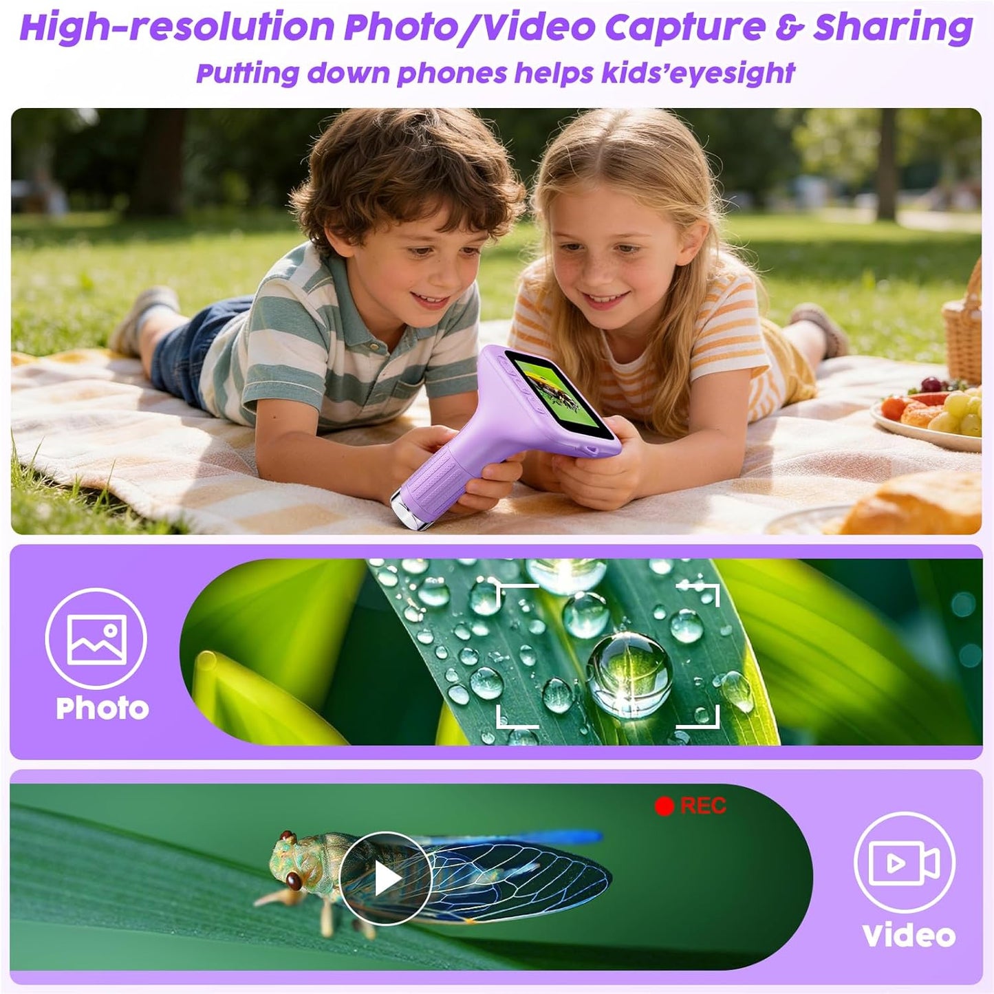1000X Handheld Digital Kids Microscope with 3.0" IPS Screen, USB-Powered STEM Educational Science Toy with 8 LED Lights & Photo/Video Capture, Portable Learning Gift for Boys & Girls(White)