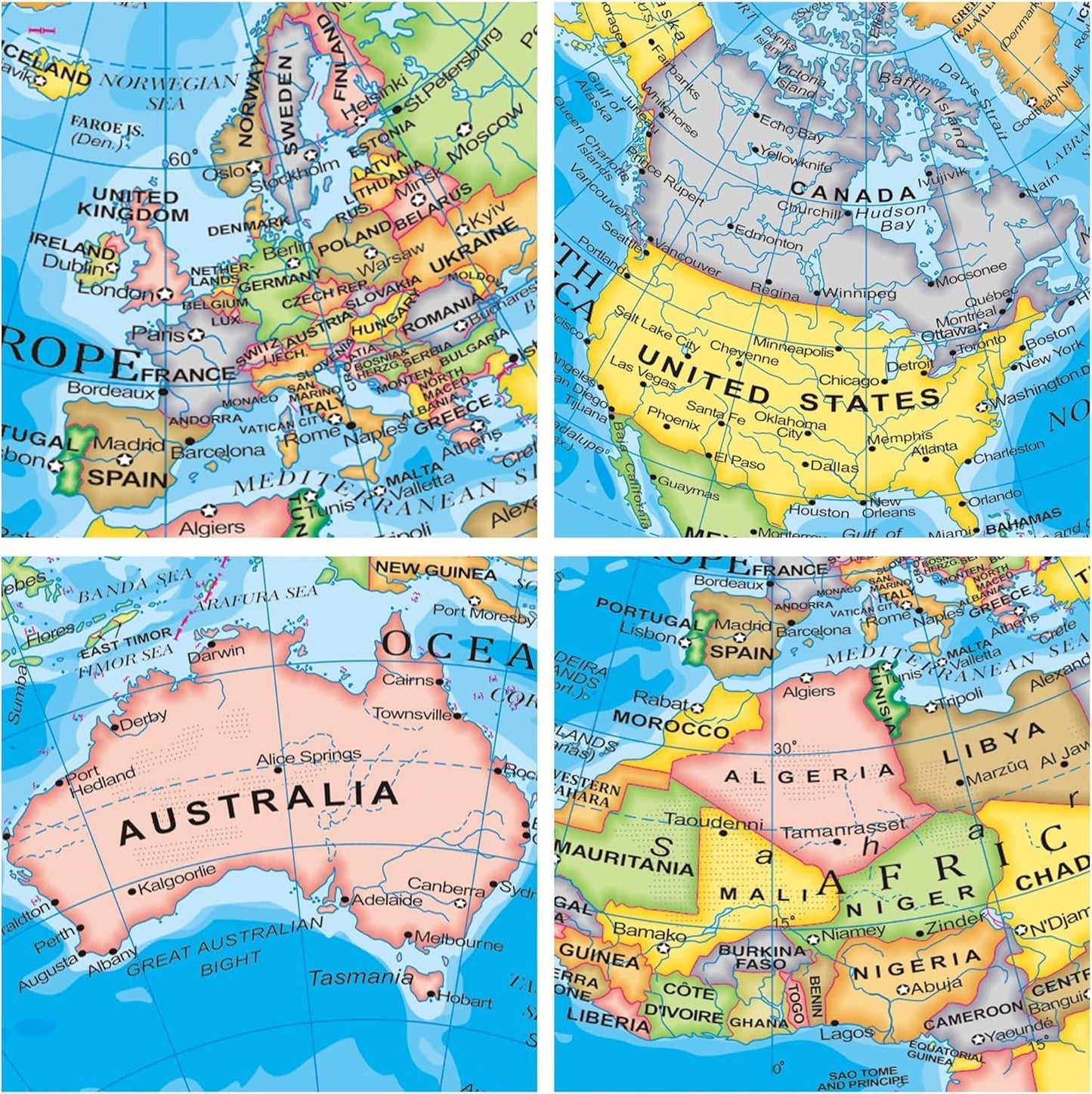 Political Globe Dia 5.5-inch / 14cm- Educational/Geographic - Stainless Steel Arc and Base - School, Home, and Office