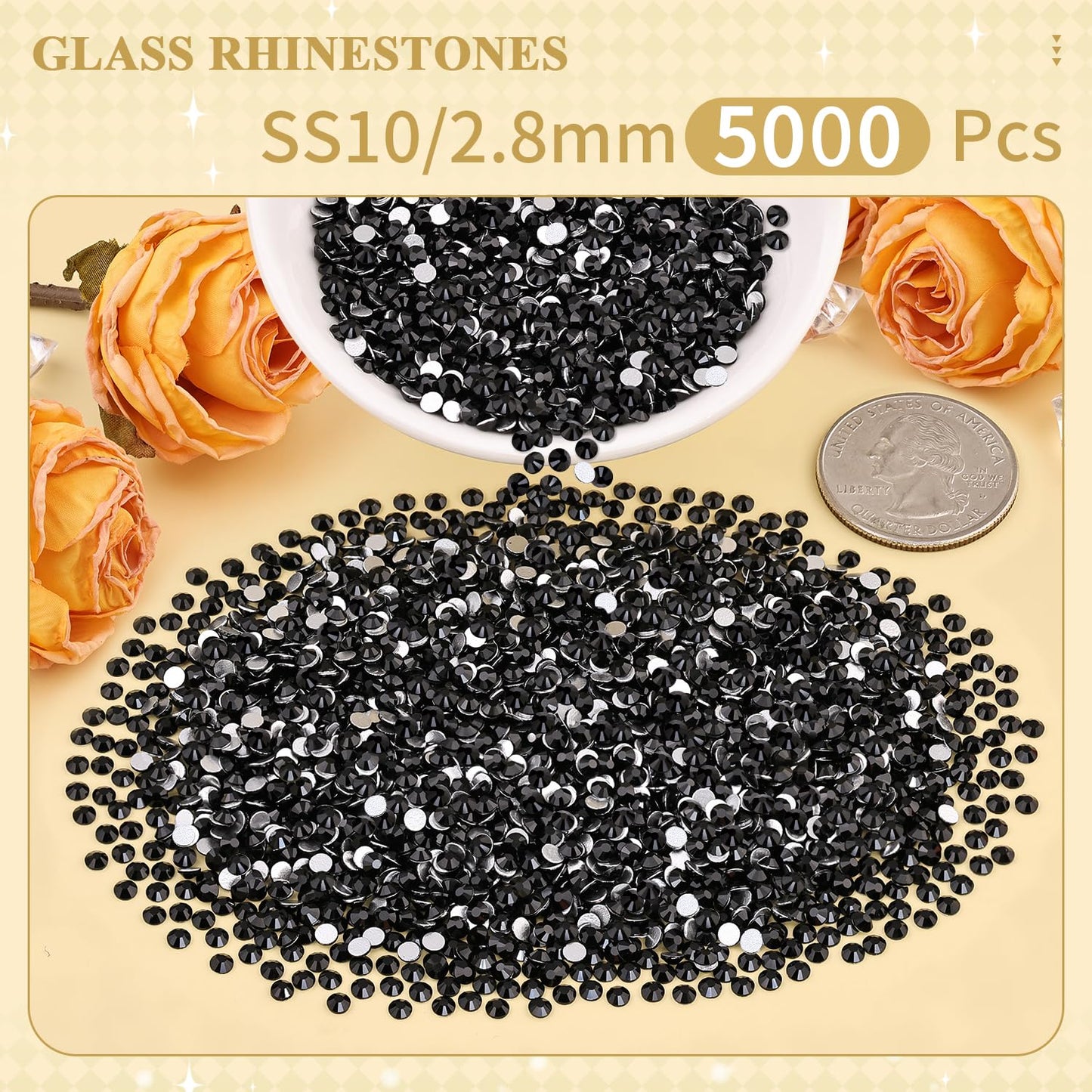 5000PCS SS6/2mm Glass Crystal Rhinestones (Clear), Bedazzling Flatback Rhinestones for Crafting DIY Crafts Nail Art Makeup Decoration, Gems Diamond Charms for Tumbler Shoes Clothing Mug
