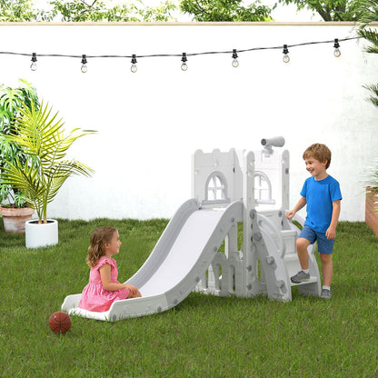 LulliSpace 6 in 1 Toddler Slide,Kids Playset for Toddlers Indoor Outdoor, Baby Slide with Basketball Hoop, Telescope & Storage Space,Non-Slip Steps for Great Gift