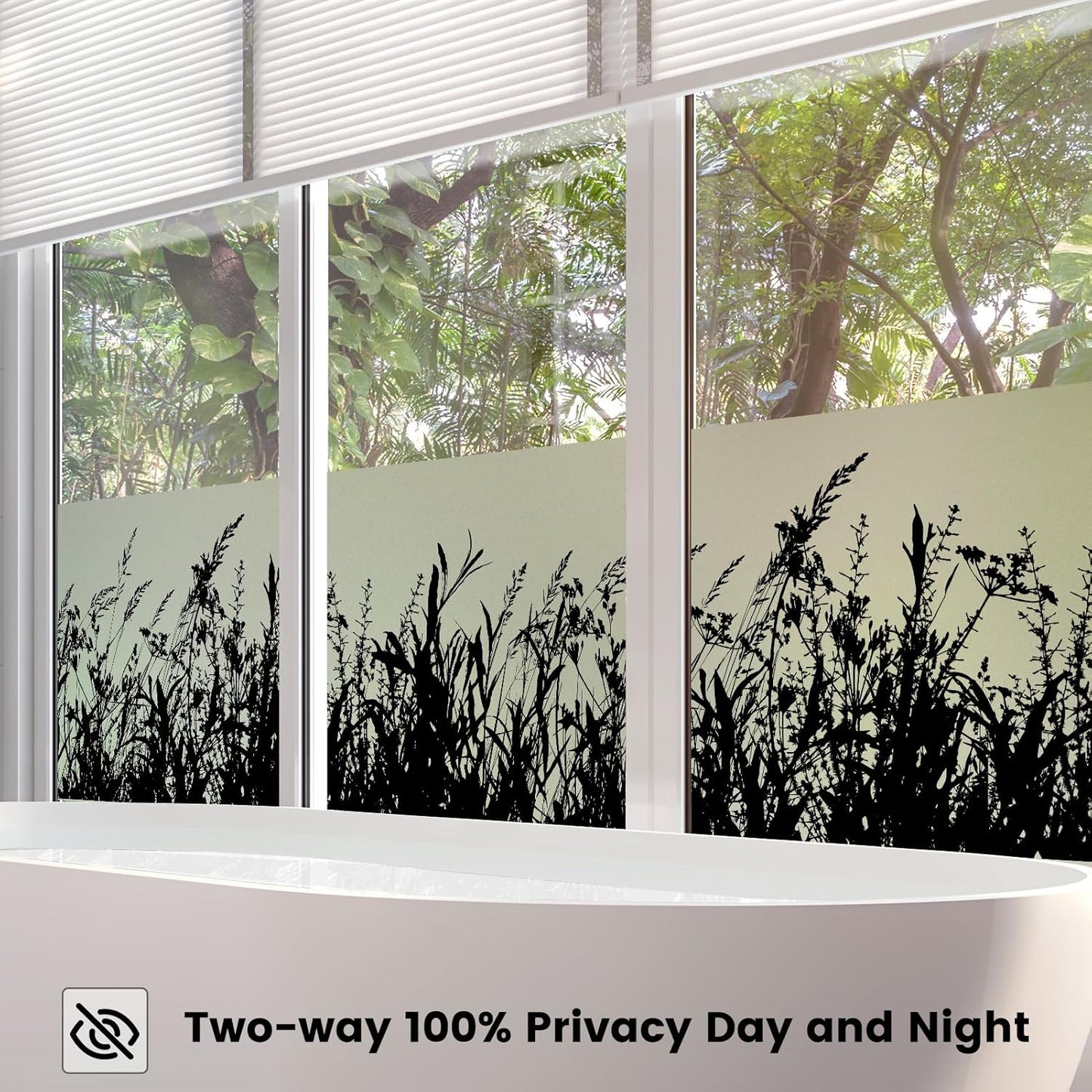 DKTIE Window Privacy Film Flowers Pure White Pattern Stained Glass Window Film Decorative Frosted Glass Window Film Sun Blocking Heat Control Static Cling (A274, 17.5" x 78.7")